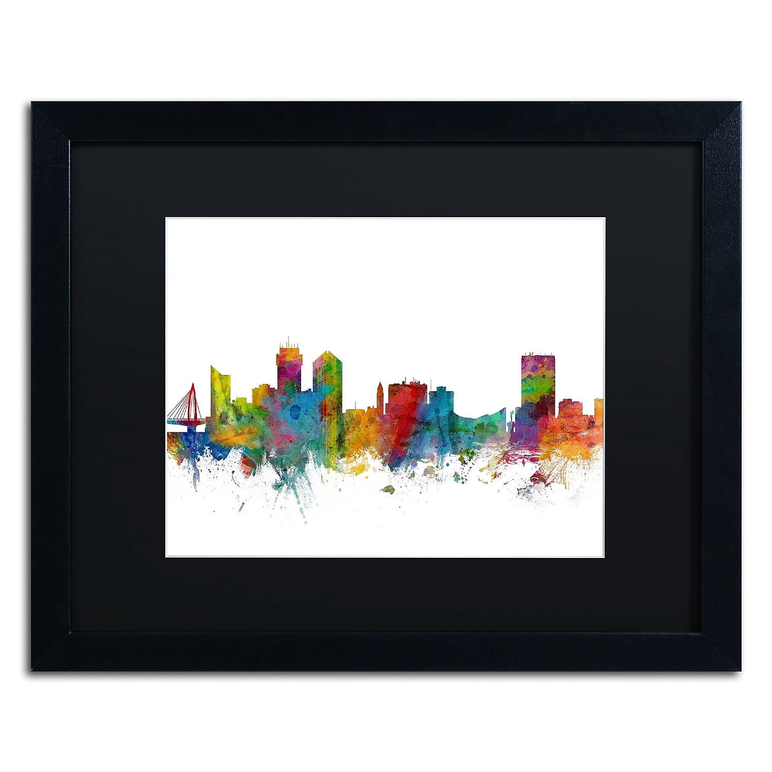 Trademark Fine Art 'Wichita Kansas Skyline' Canvas Art by Michael Tompsett, Black Matte, Black Frame