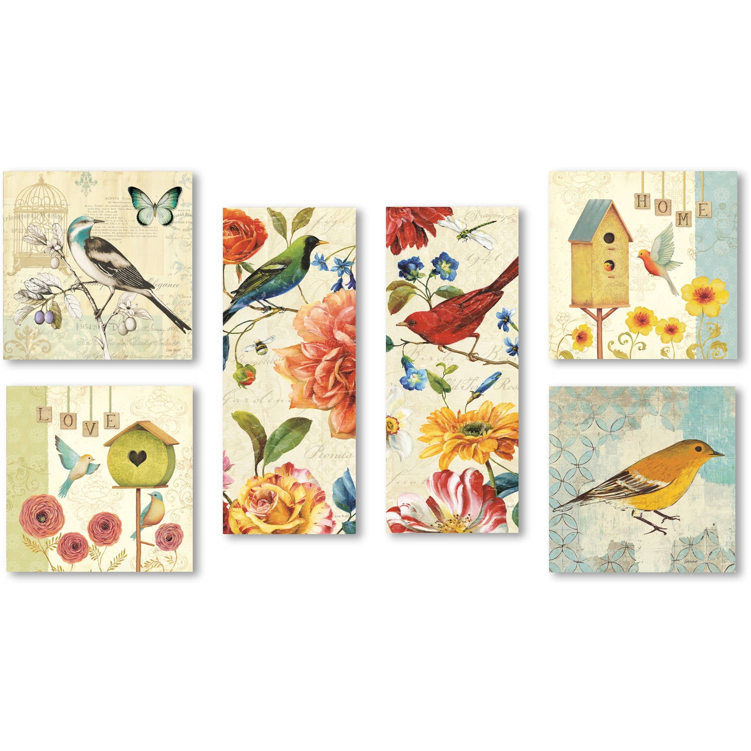 Wild Birds and Florals Canvas Wall Art Set