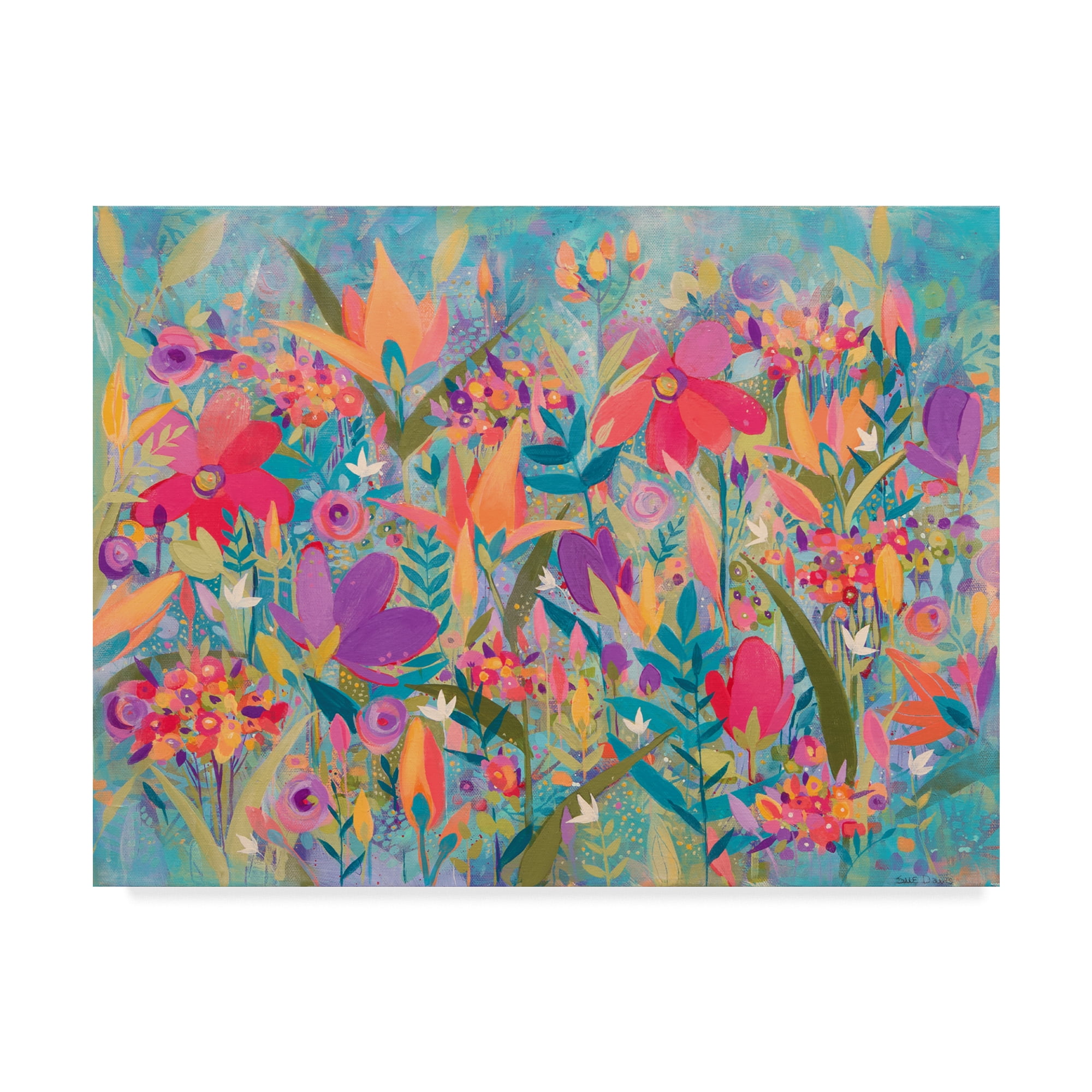 Colorful Abstract Floral Canvas Art in Blue and Red