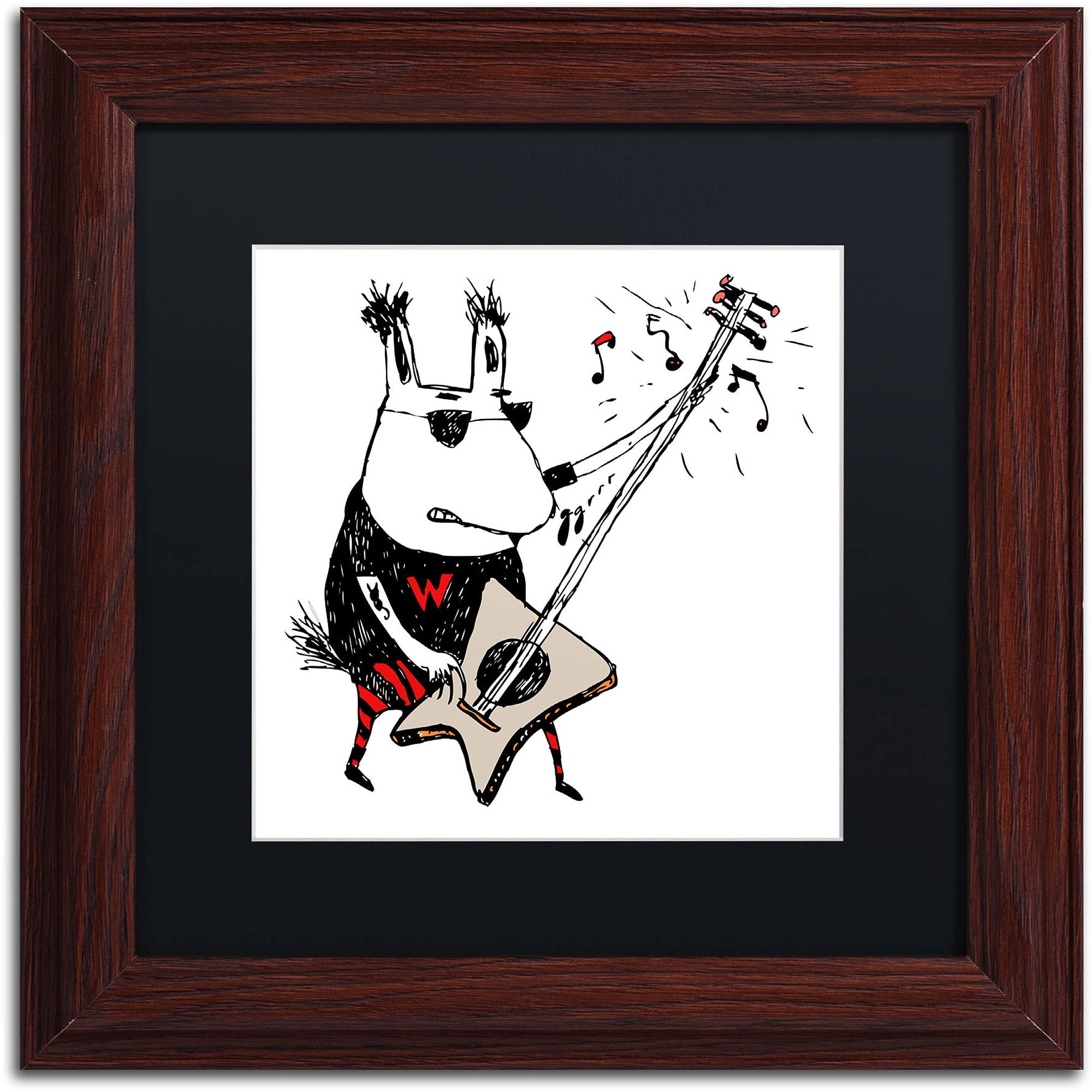 Trademark Fine Art "Wild Guitar Wolf" Canvas Art by Carla Martell, Black Matte, Wood Frame
