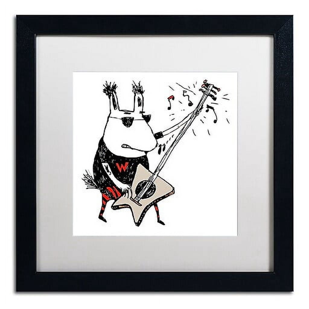 Trademark Fine Art "Wild Guitar Wolf" Canvas Art by Carla Martell, White Matte, Black Frame