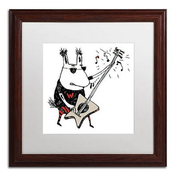 Trademark Fine Art "Wild Guitar Wolf" Canvas Art by Carla Martell, White Matte, Wood Frame