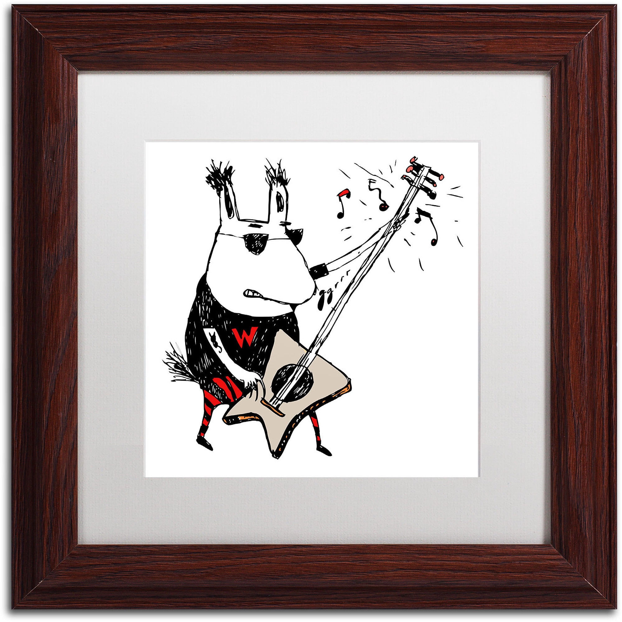 Trademark Fine Art "Wild Guitar Wolf" Canvas Art by Carla Martell, White Matte, Wood Frame