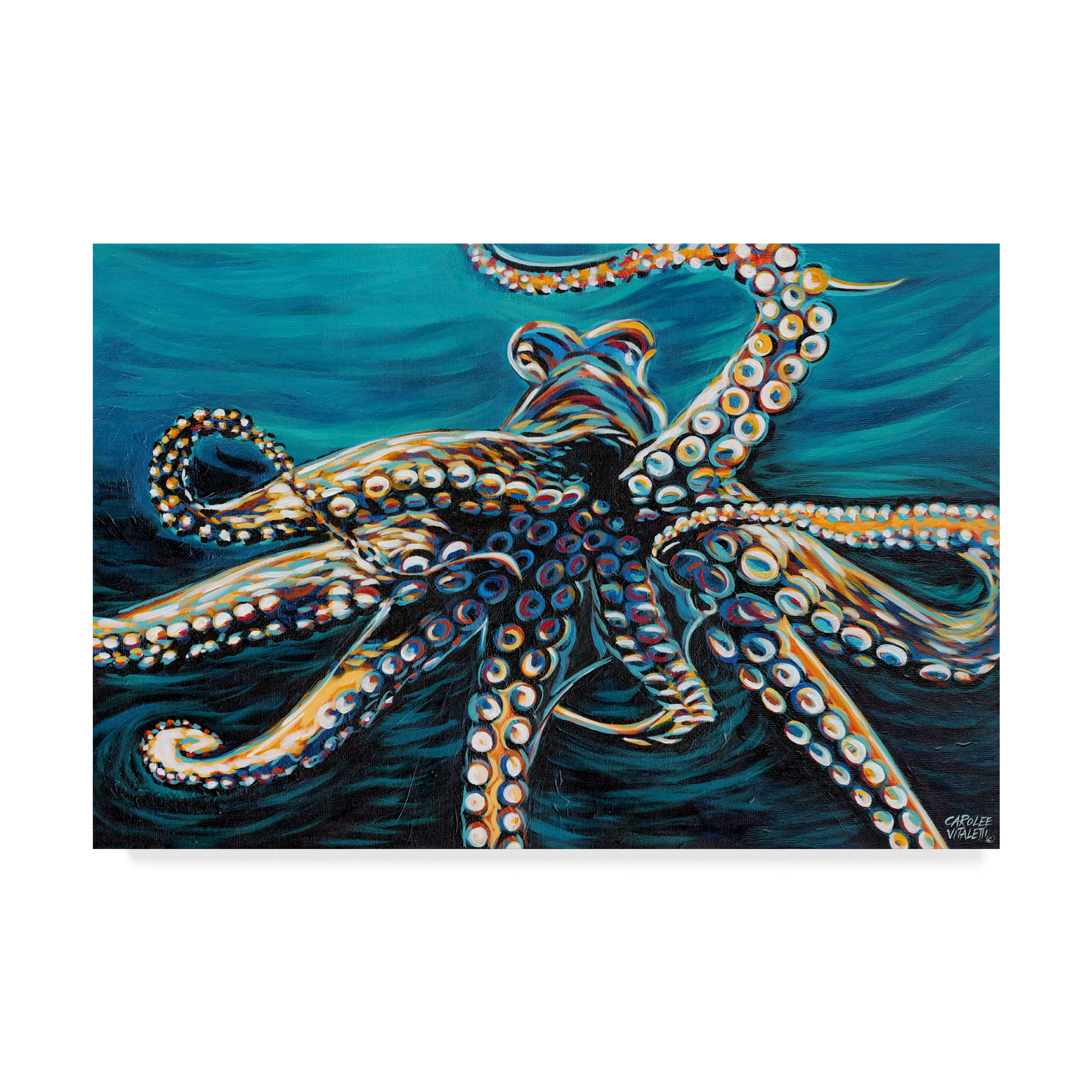 Blue and Teal Octopus Canvas Print with Hidden Wooden Frame