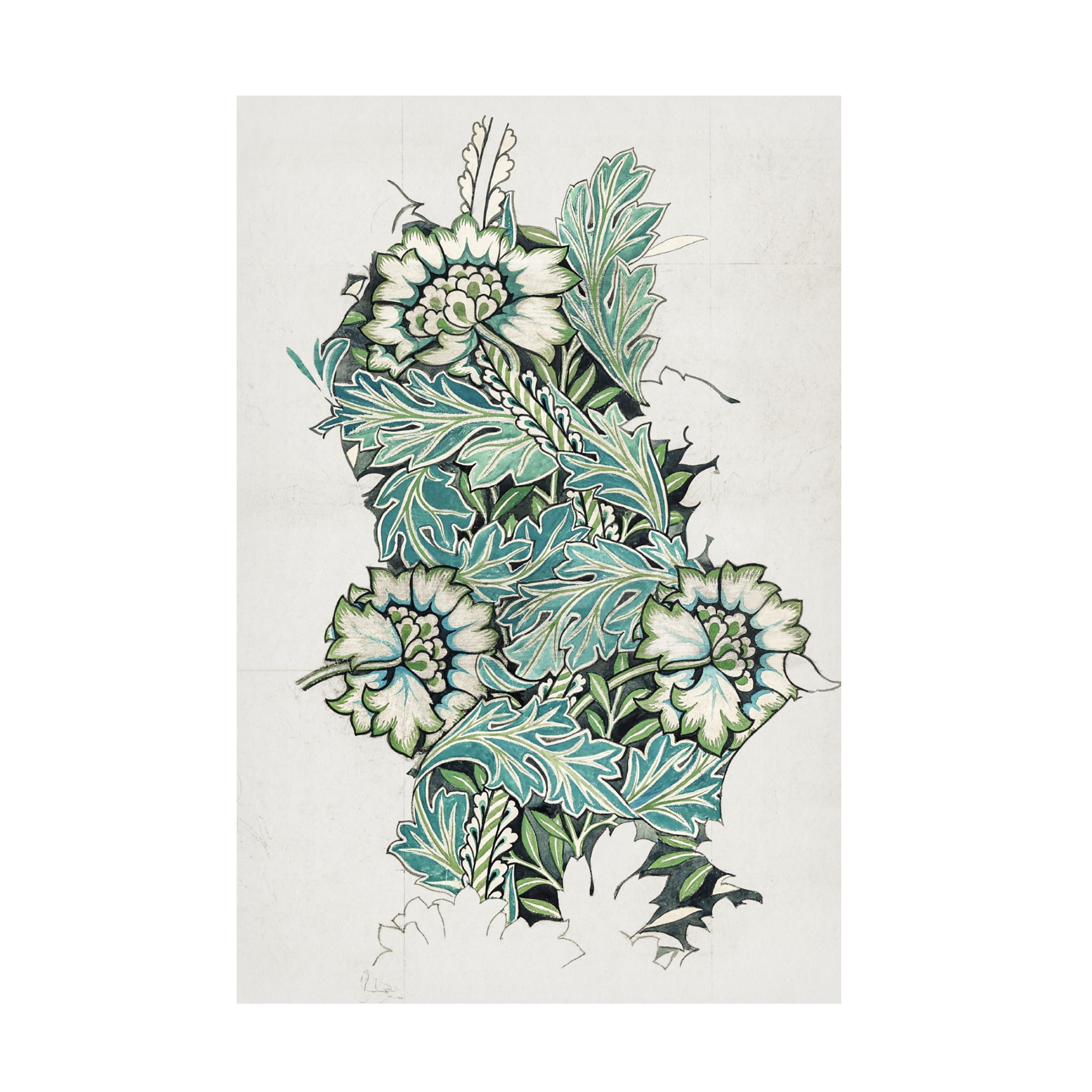William Morris Green Floral Pattern Vertical Canvas Art