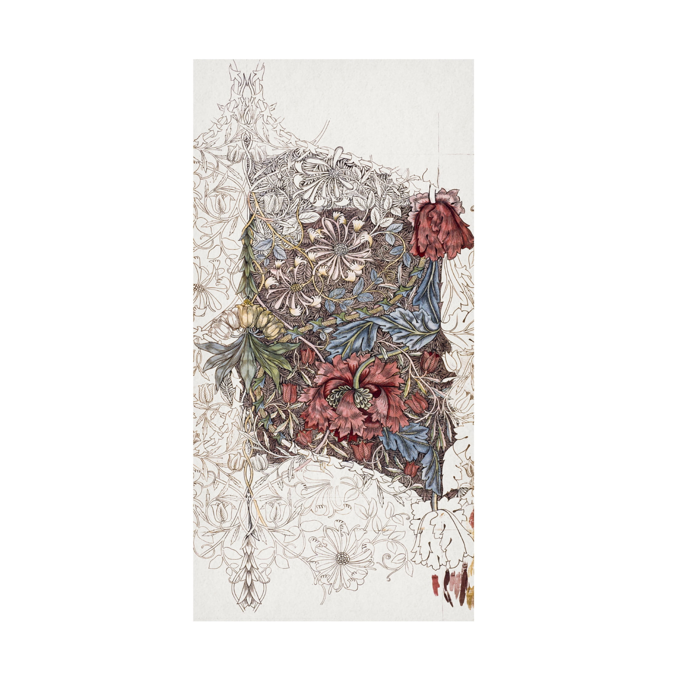 William Morris Red and Brown Floral Pattern Canvas Art