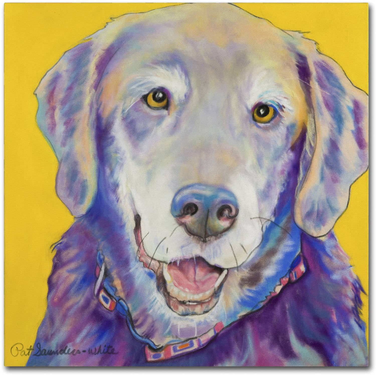 Vibrant Yellow and Purple Framed Canvas Dog Portrait, 14" x 14"