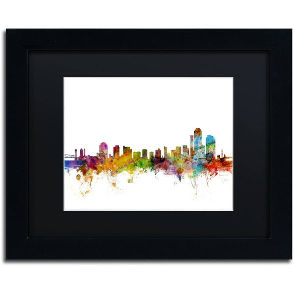 Trademark Fine Art 'Wilmington Delaware Skyline' Canvas Art by Michael Tompsett, Black Matte, Black Frame