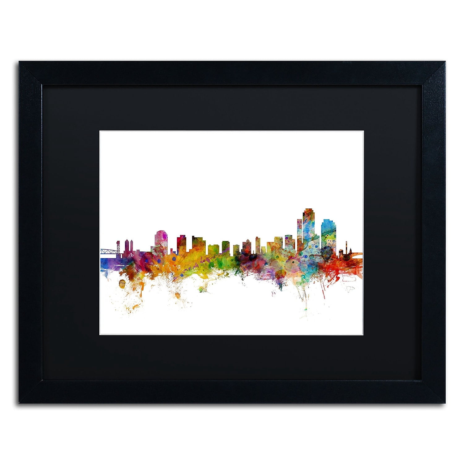 Trademark Fine Art 'Wilmington Delaware Skyline' Canvas Art by Michael Tompsett, Black Matte, Black Frame