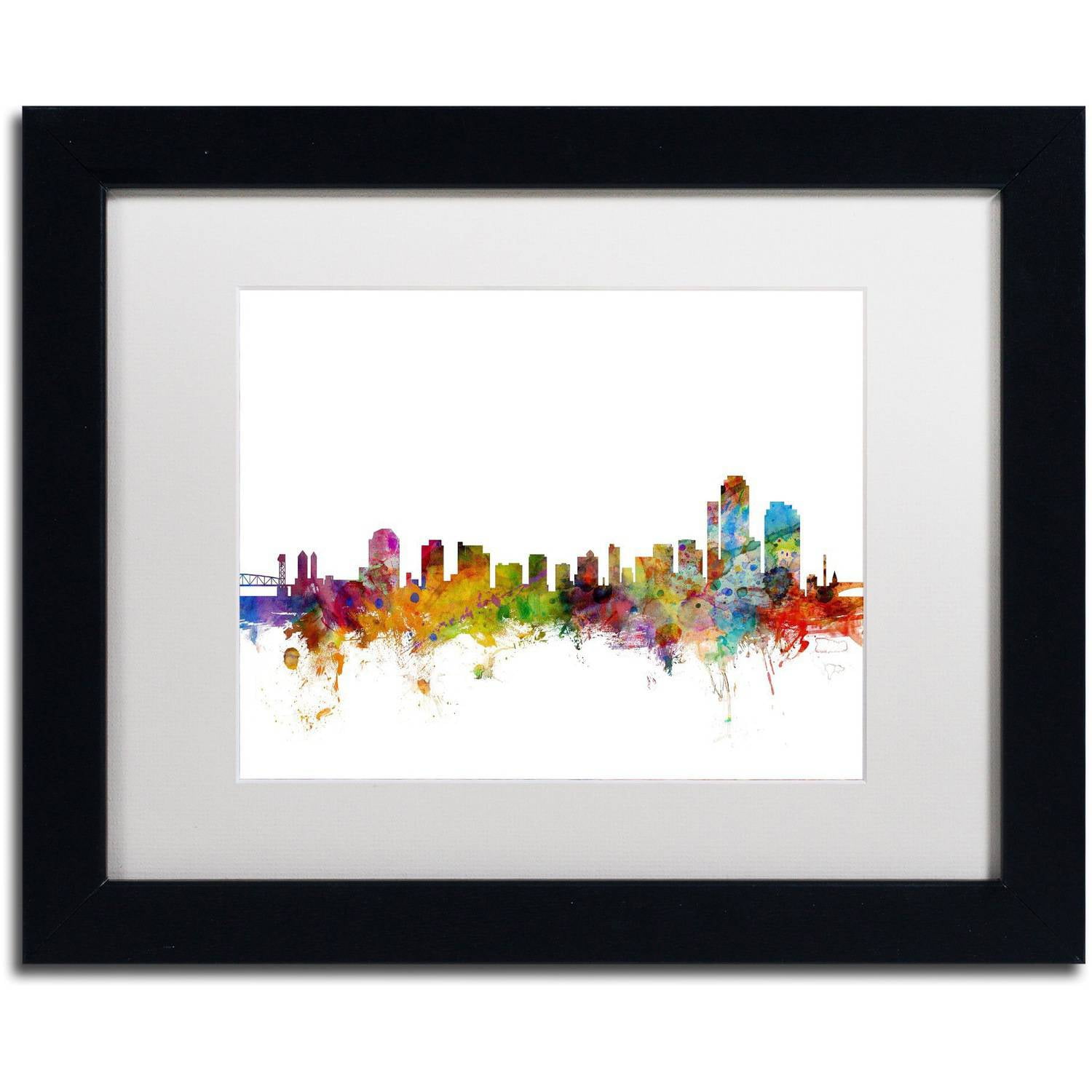 Trademark Fine Art 'Wilmington Delaware Skyline' Canvas Art by Michael Tompsett, White Matte, Black Frame