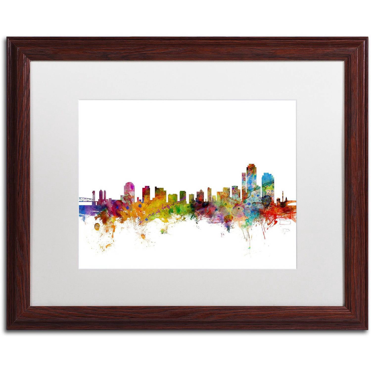 Trademark Fine Art 'Wilmington Delaware Skyline' Canvas Art by Michael Tompsett, White Matte, Wood Frame