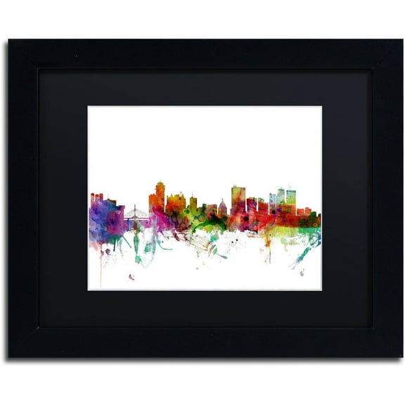 Trademark Fine Art "Winnipeg Canada Skyline" Canvas Art by Michael Tompsett Black Matte, Black Frame