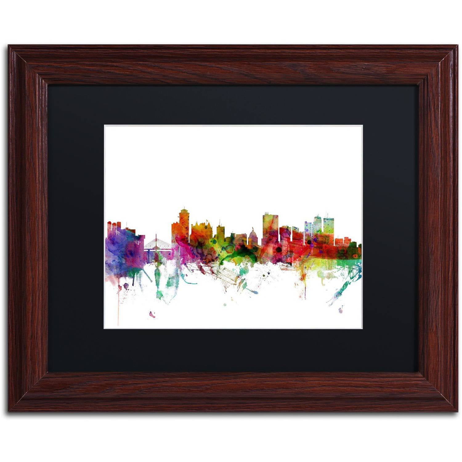 Trademark Fine Art "Winnipeg Canada Skyline" Canvas Art by Michael Tompsett Black Matte, Wood Frame