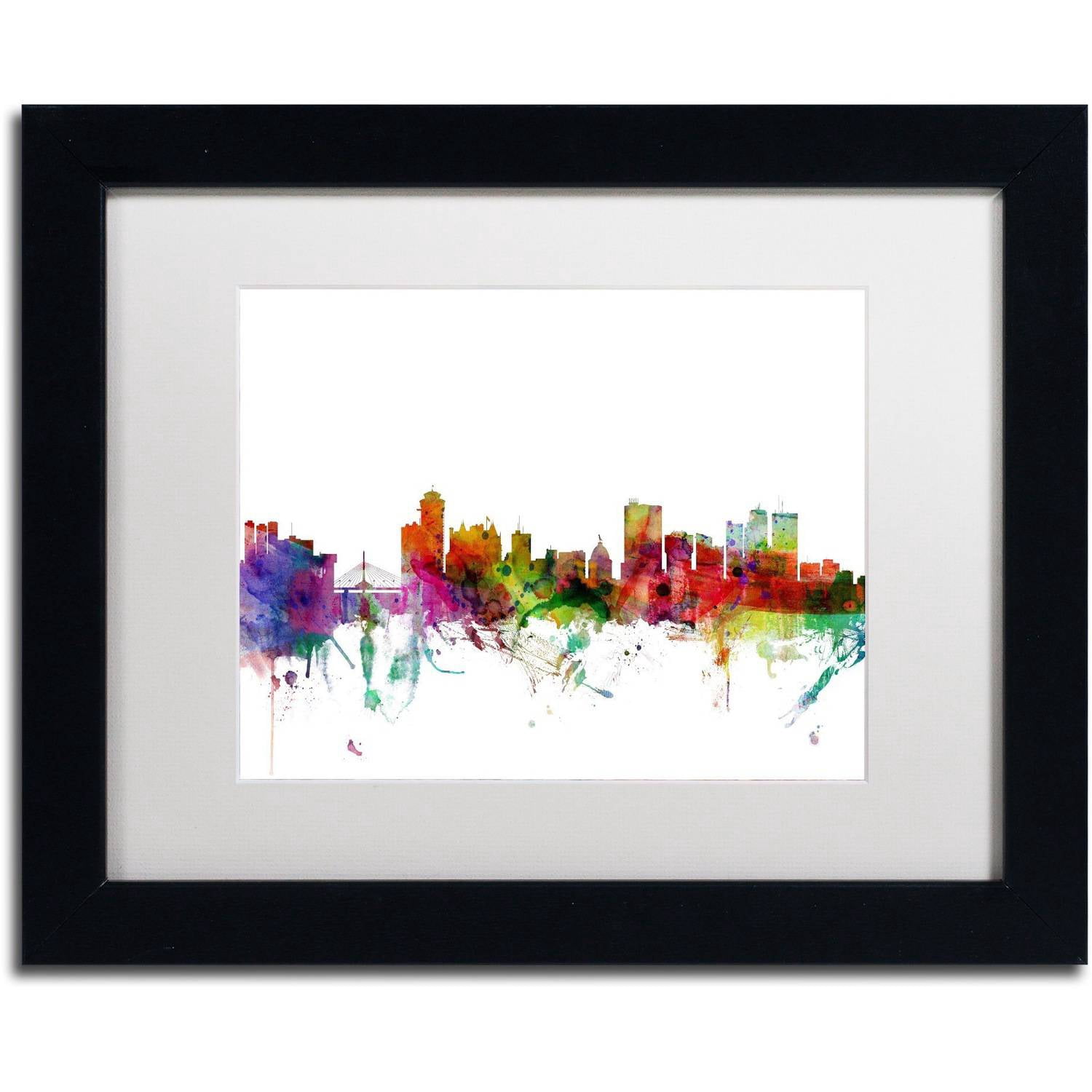 Trademark Fine Art "Winnipeg Canada Skyline" Canvas Art by Michael Tompsett White Matte, Black Frame