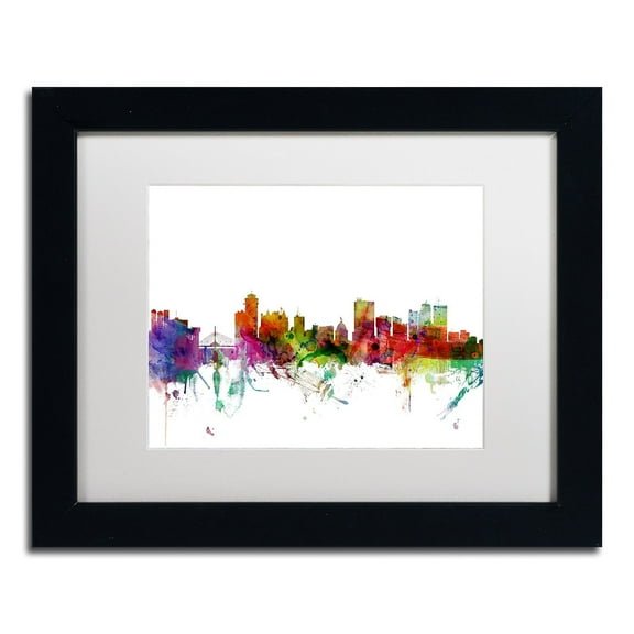 Trademark Fine Art "Winnipeg Canada Skyline" Canvas Art by Michael Tompsett White Matte, Black Frame
