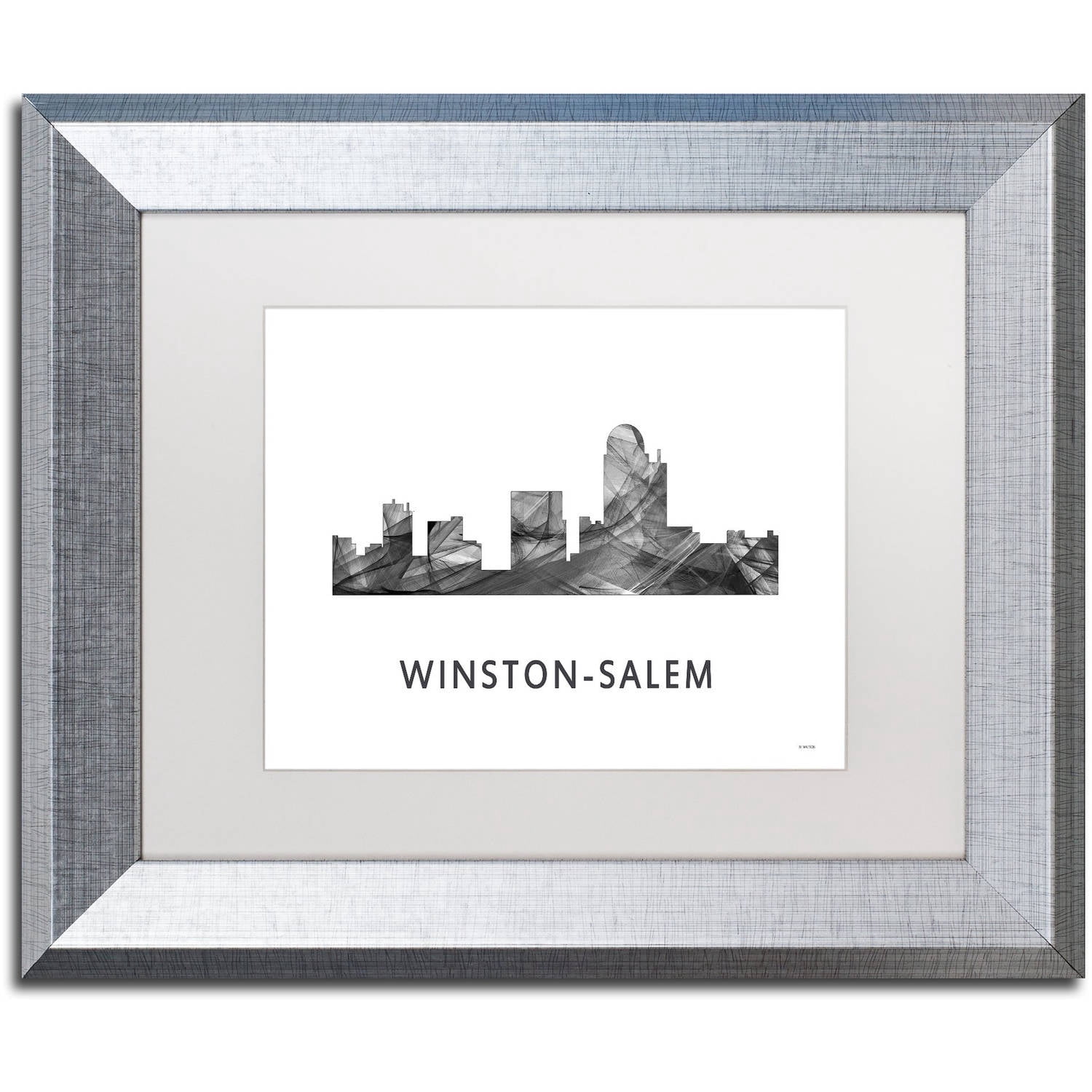 Trademark Fine Art 'Winston-Salem NC Skyline WB-BW' Canvas Art by Marlene Watson, White Matte, Silver Frame