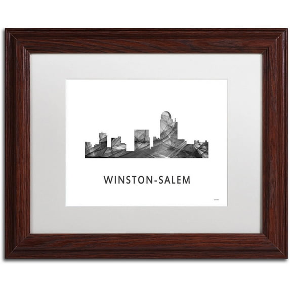 Trademark Fine Art 'Winston-Salem NC Skyline WB-BW' Canvas Art by Marlene Watson, White Matte, Wood Frame