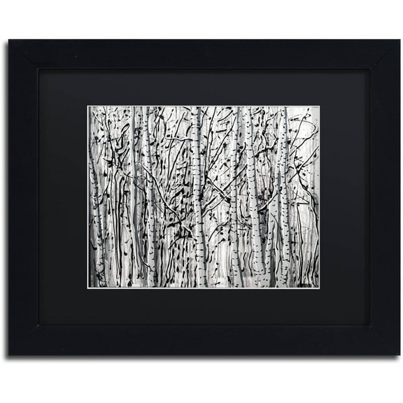Trademark Fine Art "Winter Aspens" Canvas Art by Roderick Stevens Black Mat, Black Frame