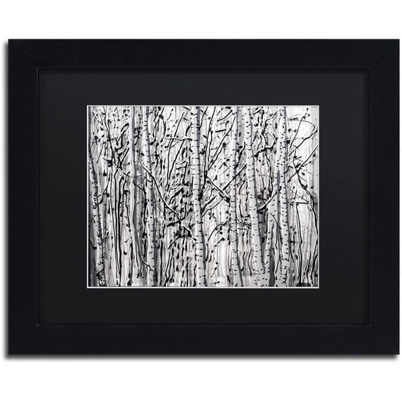Trademark Fine Art "Winter Aspens" Canvas Art by Roderick Stevens Black Mat, Black Frame