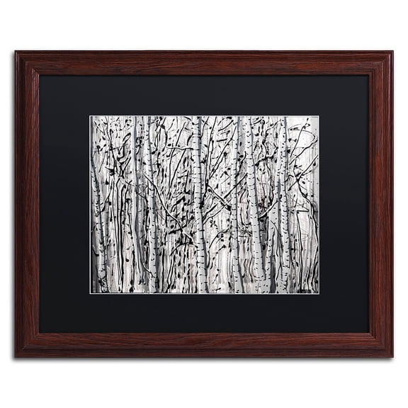 Trademark Fine Art "Winter Aspens" Canvas Art by Roderick Stevens Black Mat, Wood Frame