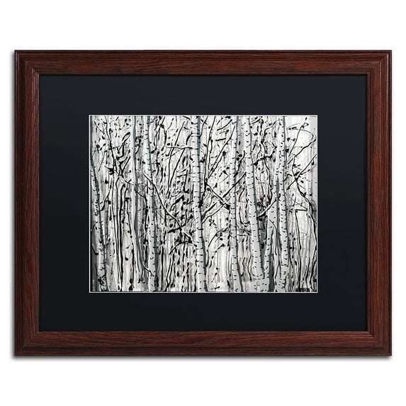 Trademark Fine Art "Winter Aspens" Canvas Art by Roderick Stevens Black Mat, Wood Frame