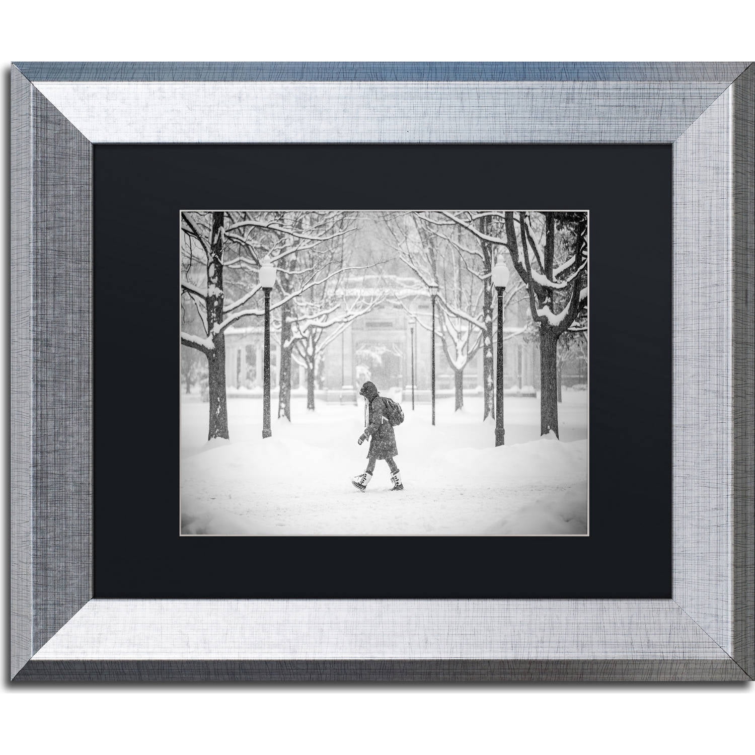 Trademark Fine Art "Winter Campus" Canvas Art by Jason Shaffer, Black Matte, Silver Frame
