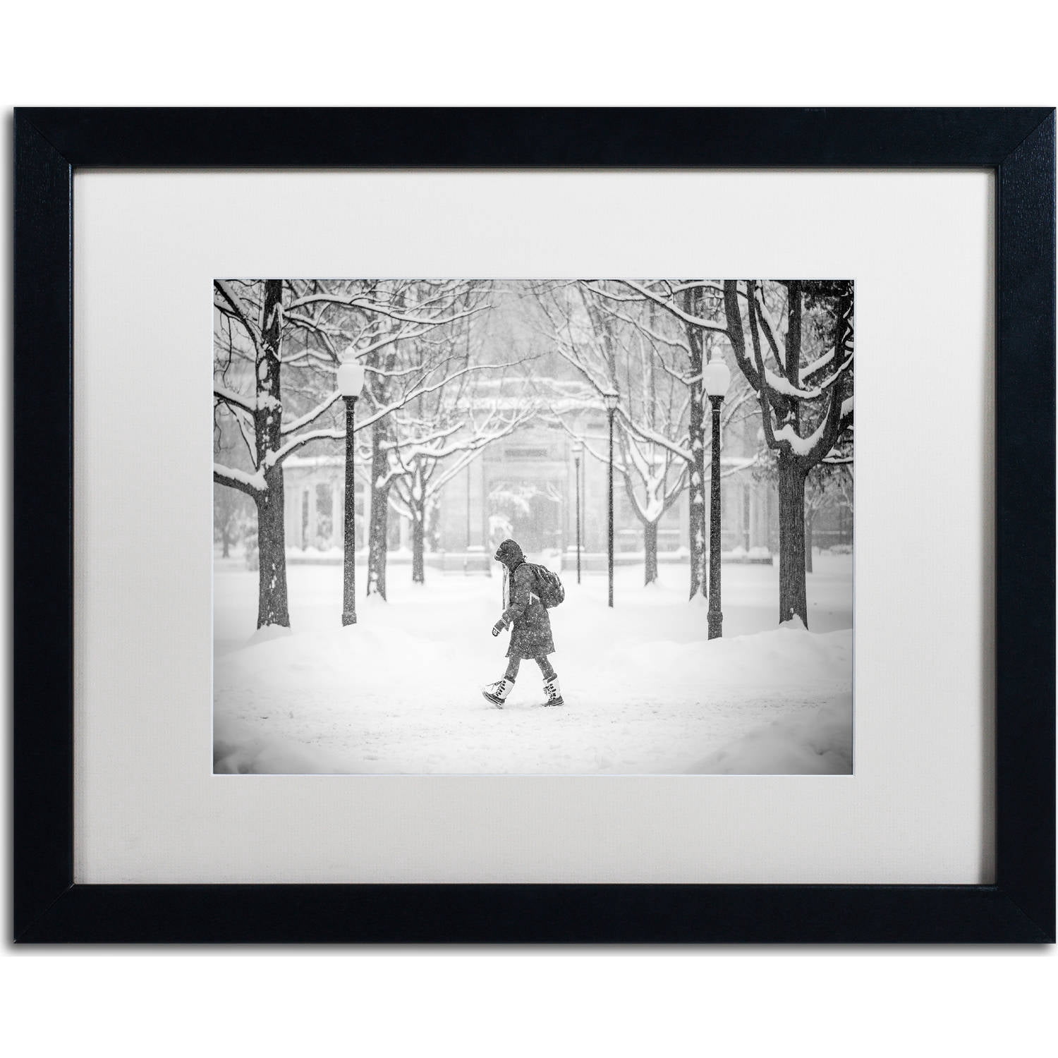 Trademark Fine Art "Winter Campus" Canvas Art by Jason Shaffer, White Matte, Black Frame