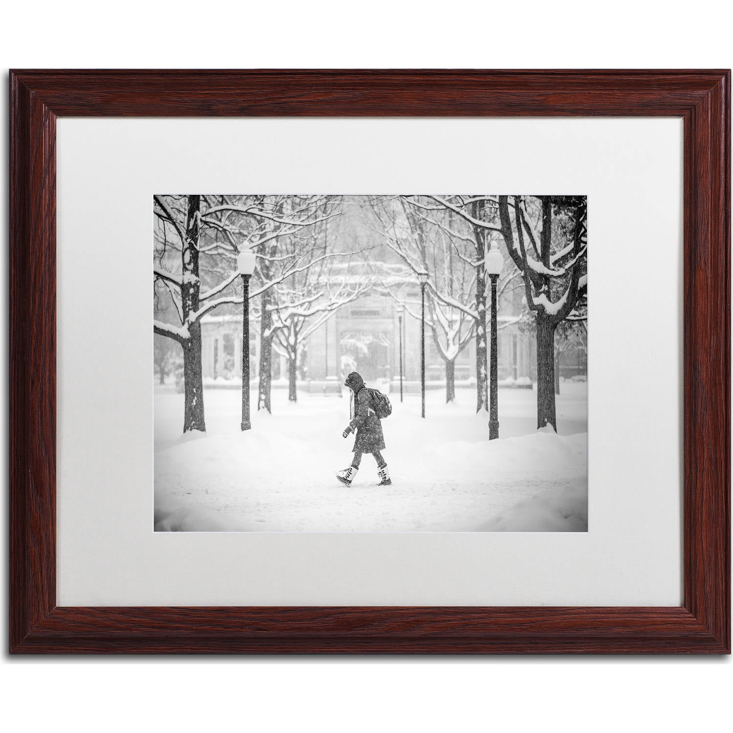 Trademark Fine Art "Winter Campus" Canvas Art by Jason Shaffer, White Matte, Wood Frame