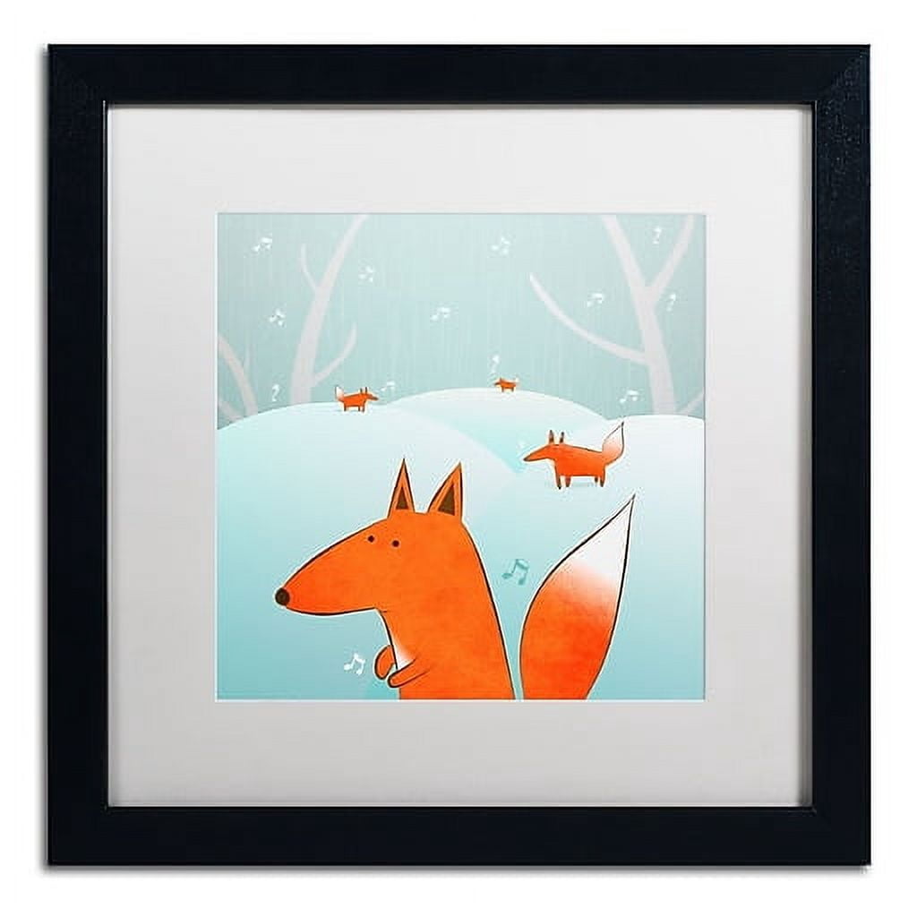 Trademark Fine Art "Winter Foxes" Canvas Art by Carla Martell, White Matte, Black Frame