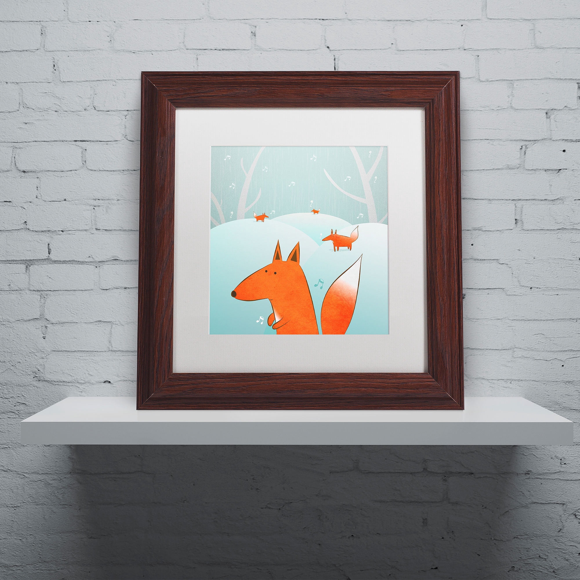 Trademark Fine Art "Winter Foxes" Canvas Art by Carla Martell, White Matte, Wood Frame