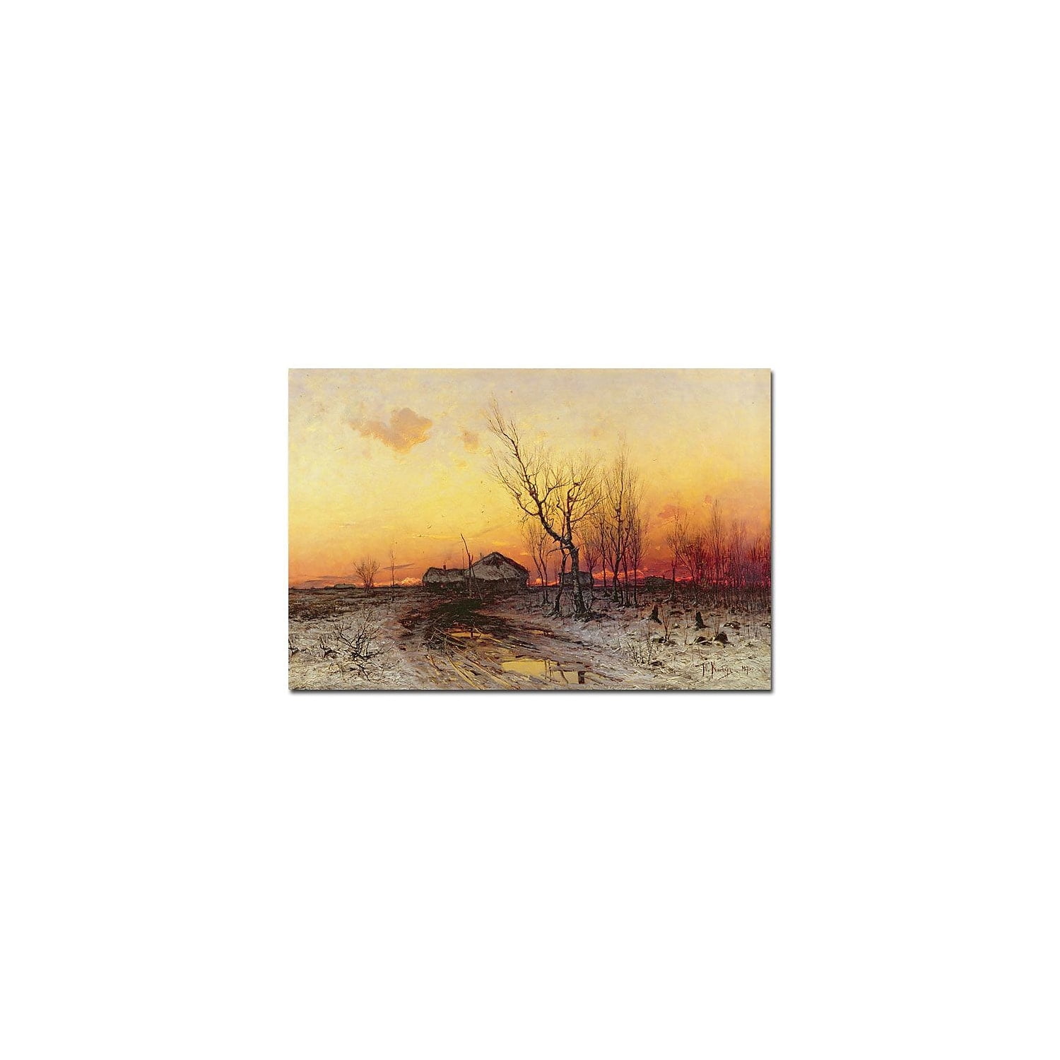 Winter Sunset Landscape Canvas Art in Warm Tones
