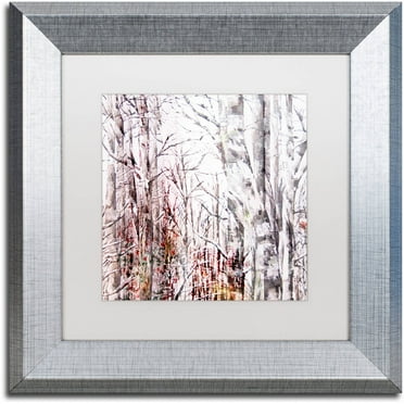 Trademark Fine Art "Winter Trees" Canvas Art by Lisa Powell Braun, White Matte, Silver Frame