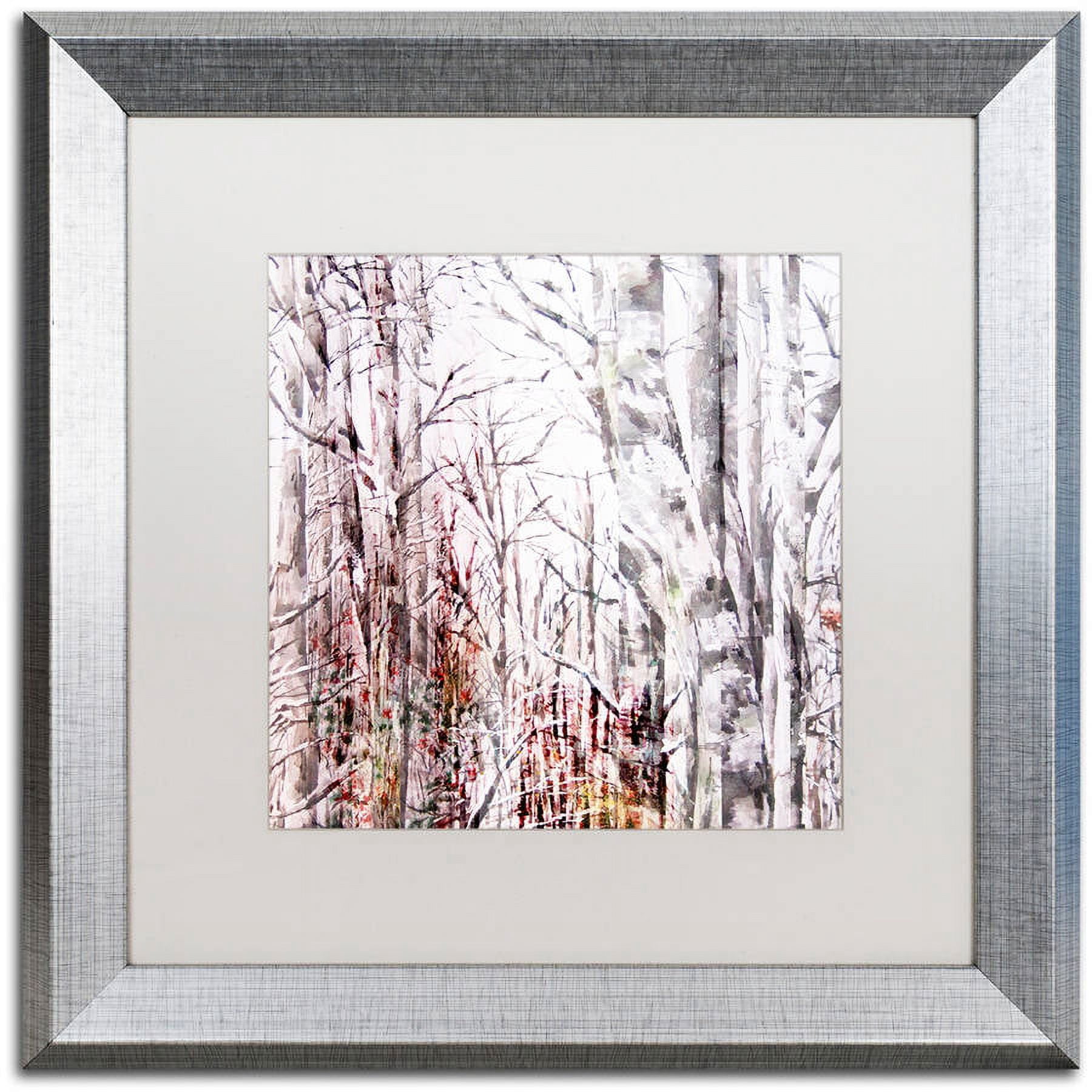 Trademark Fine Art "Winter Trees" Canvas Art by Lisa Powell Braun, White Matte, Silver Frame