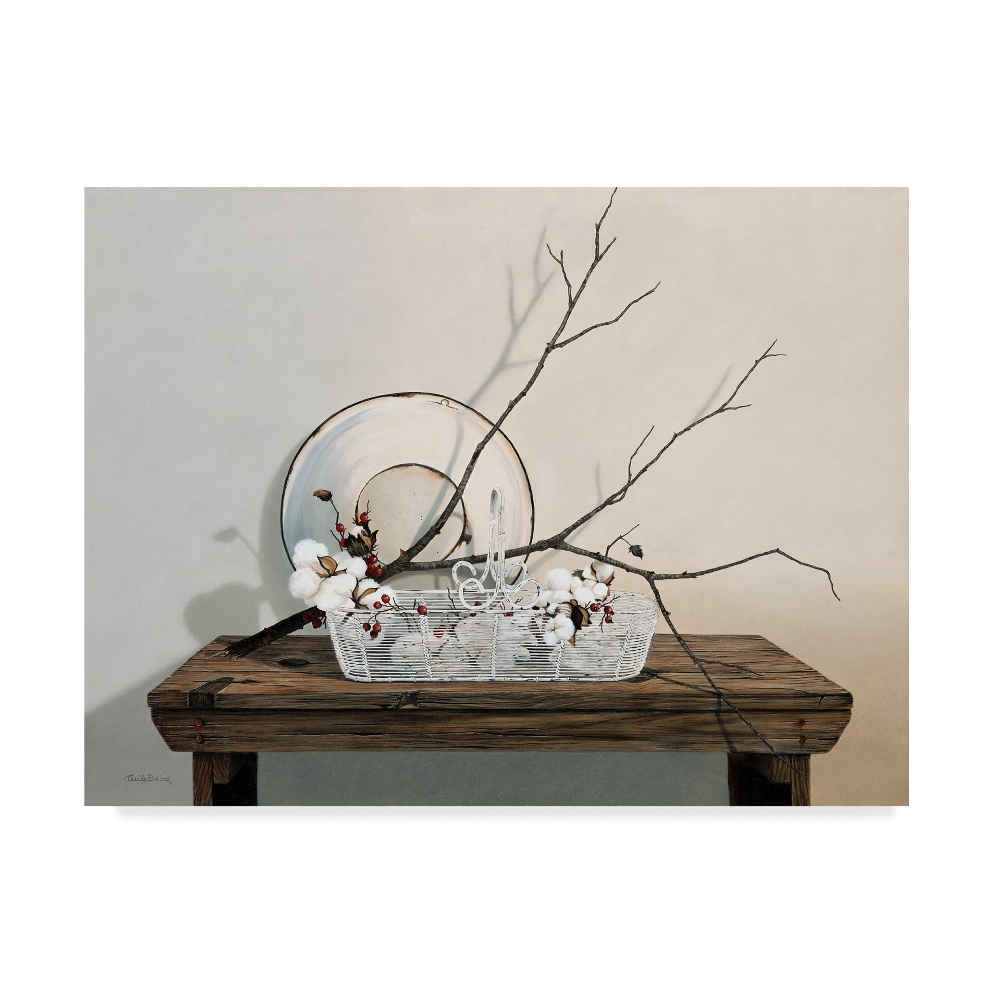 Trademark Fine Art 'Wire Basket With Cotton' Canvas Art by Cecile Baird