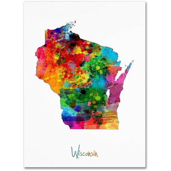 Trademark Fine Art Michael Tompsett Wisconsin Map Canvas Wall Art - 35x47