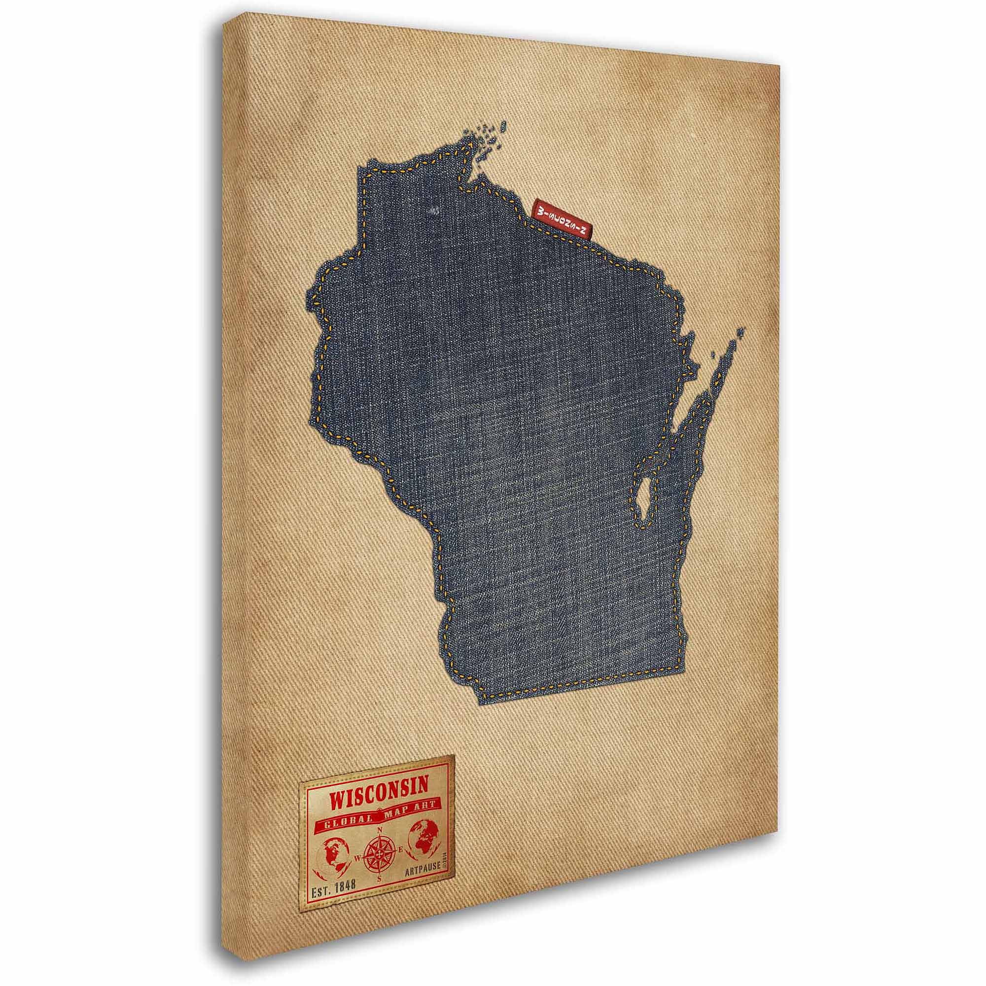 Trademark Fine Art "Wisconsin Map Denim Jeans Style" Canvas Art by Michael Tompsett