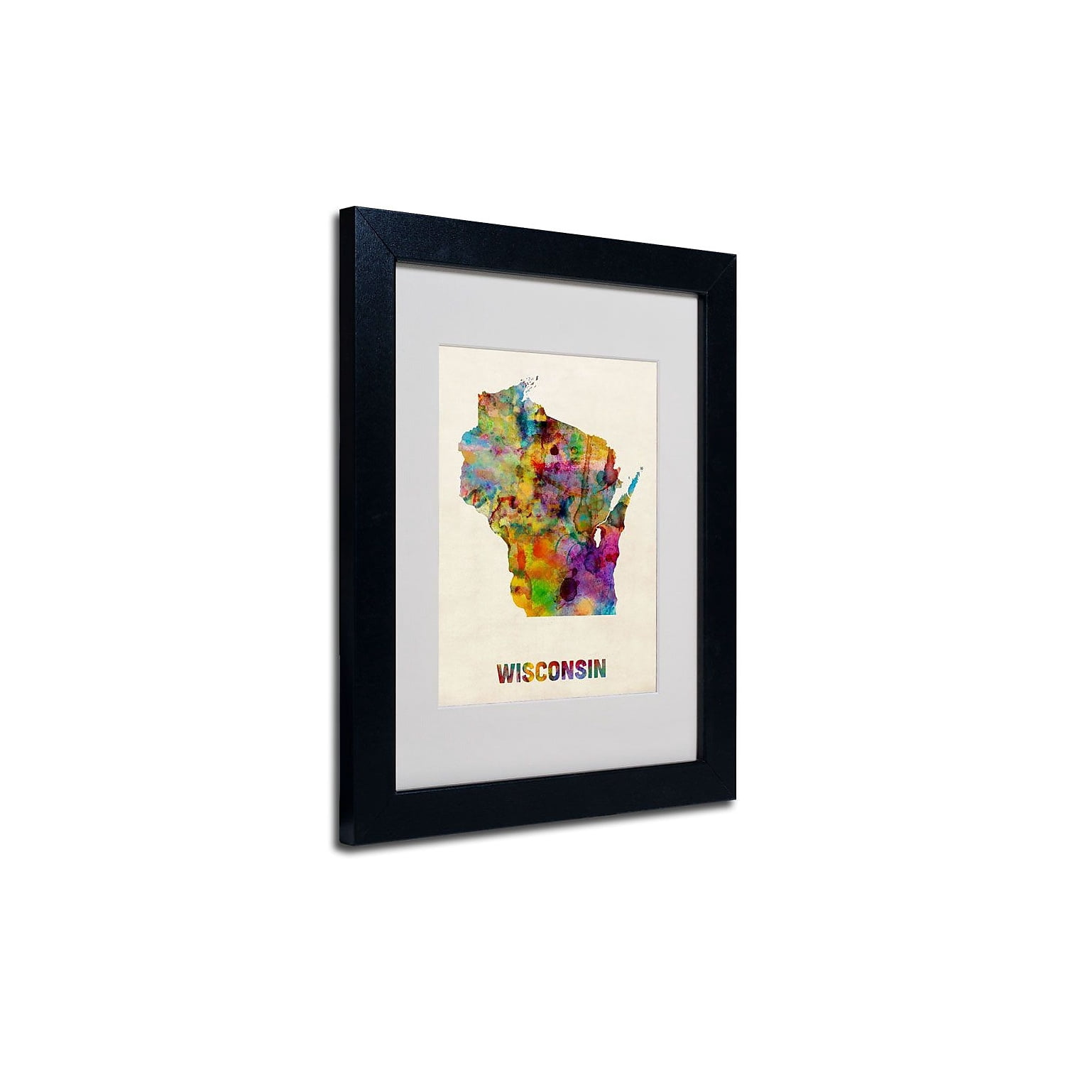 Trademark Fine Art "Wisconsin Map" Matted Framed Art by Michael Tompsett, Black Frame