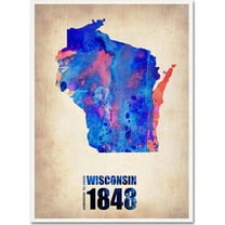 Trademark Fine Art "Wisconsin Watercolor Map" Canvas Art by Naxart