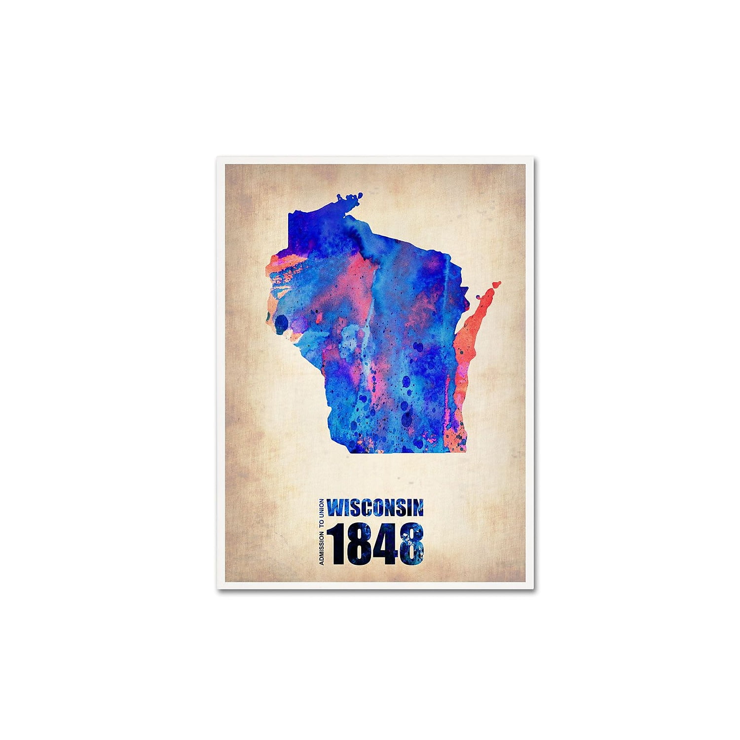 Trademark Fine Art "Wisconsin Watercolor Map" Canvas Art by Naxart