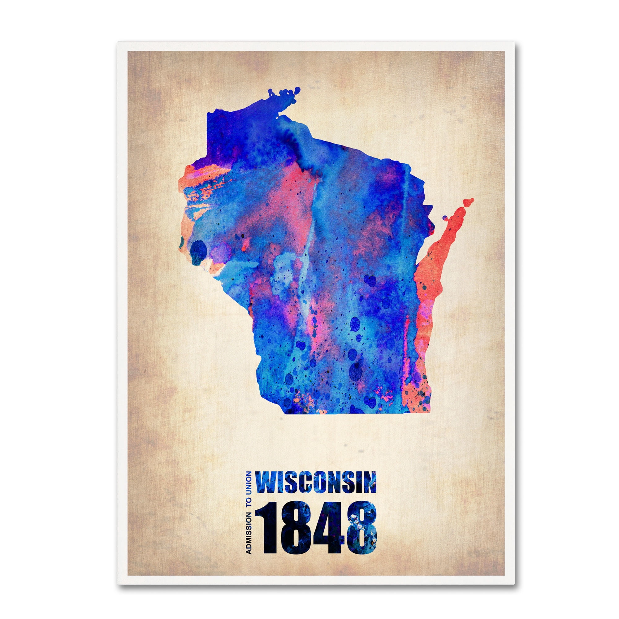 Trademark Fine Art "Wisconsin Watercolor Map" Canvas Art by Naxart