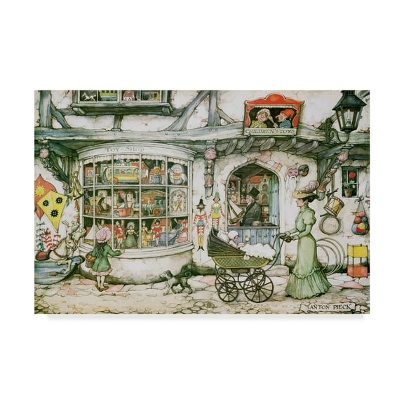 Trademark Fine Art 'With A Carriage In Green' Canvas Art by Anton Pieck