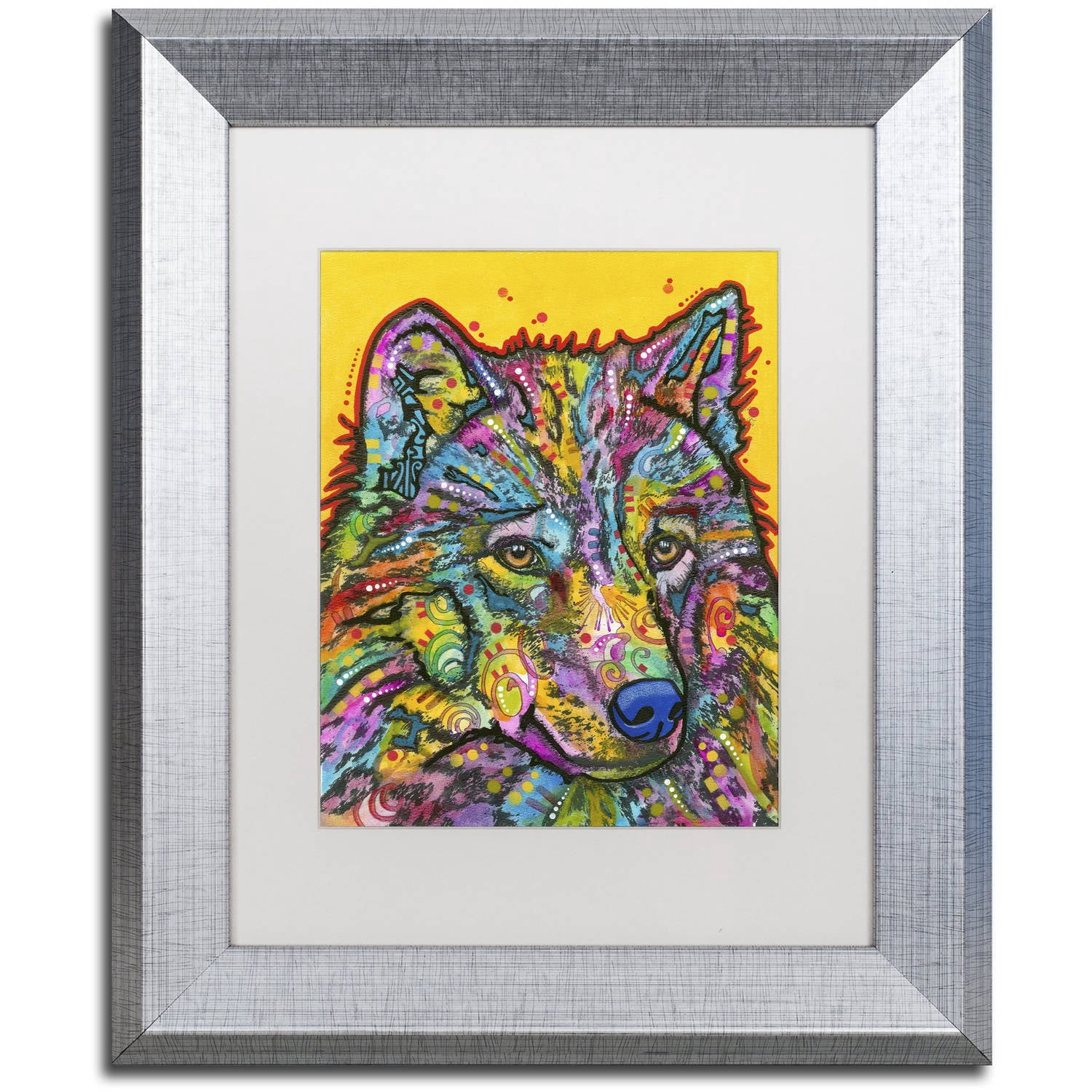 Trademark Fine Art "Wolf 2" Canvas Art by Dean Russo, White Matte, Silver Frame