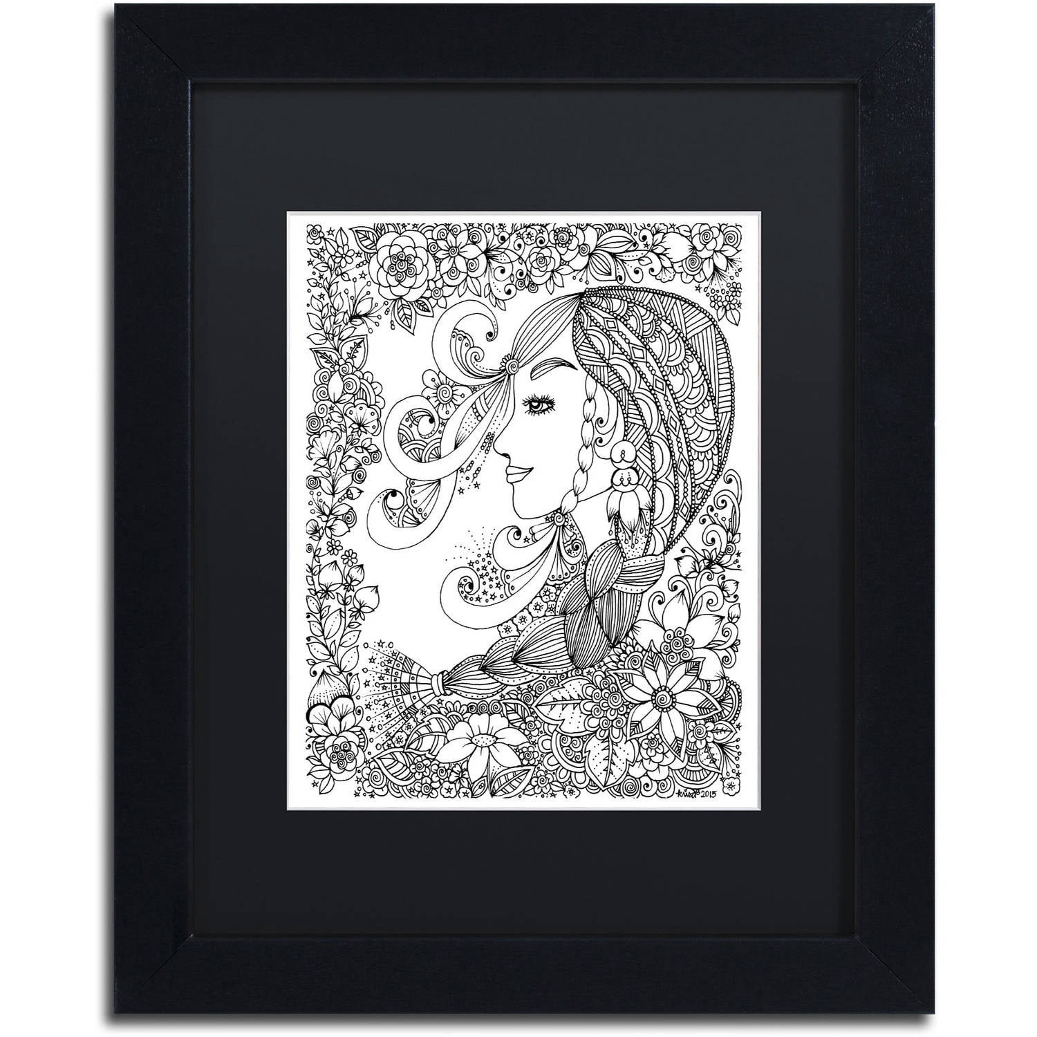 Trademark Fine Art "Woman 2" Canvas Art by KCDoodleArt Black Matte, Black Frame