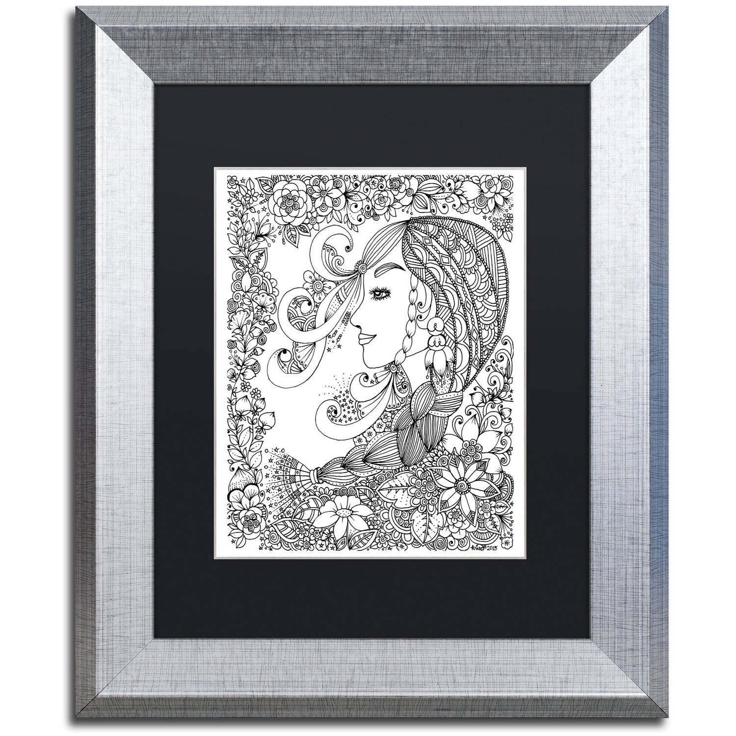 Trademark Fine Art "Woman 2" Canvas Art by KCDoodleArt Black Matte, Silver Frame