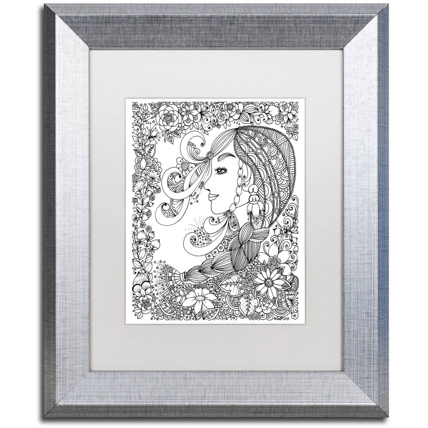 Trademark Fine Art "Woman 2" Canvas Art by KCDoodleArt White Matte, Silver Frame