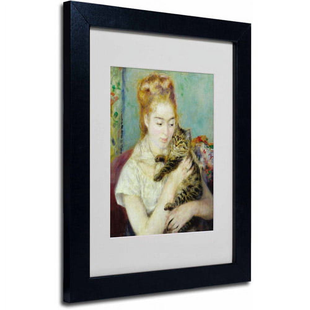 Trademark Fine Art "Woman With a Cat 1875" Canvas Art by Pierre Renoir, Black Frame