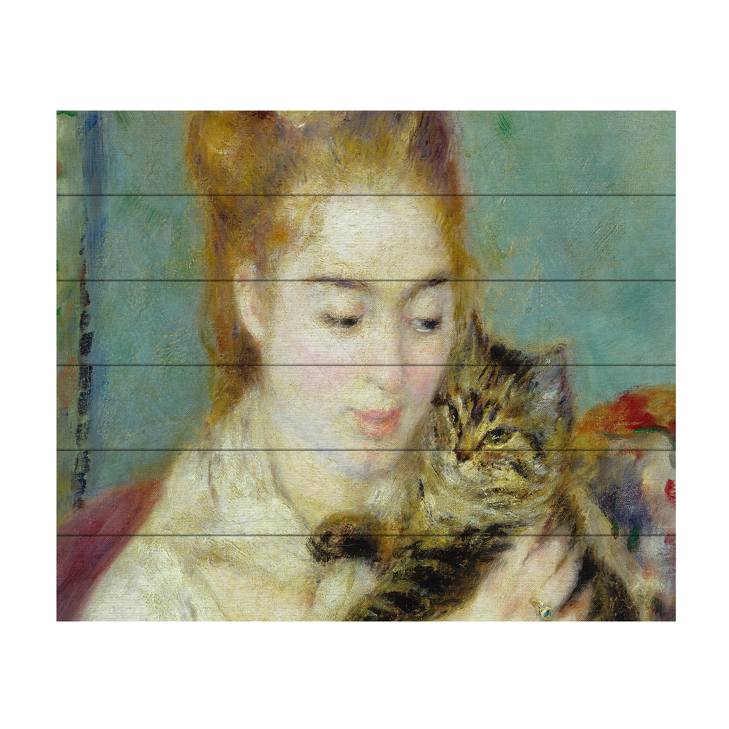 Trademark Fine Art 'Woman With a Cat 1875' Wooden Wall Art Art by Pierre Renoir
