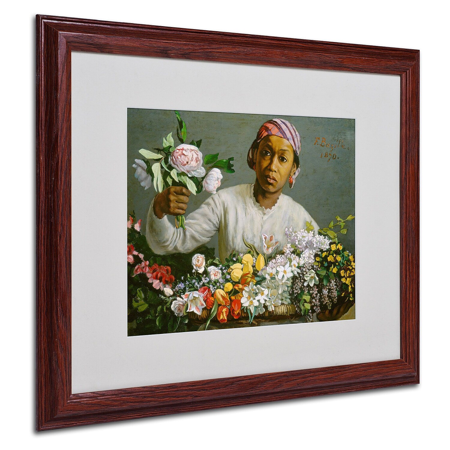 Trademark Fine Art "Woman with Peonies" Canvas Art by Jean Frederic Bazille, Wood Frame