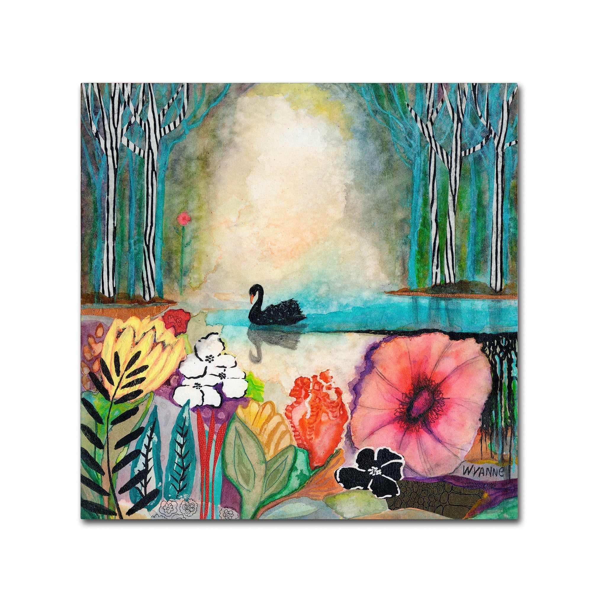 Wonderment Black Swan Scenic Canvas Art, 24 x 24 Inches