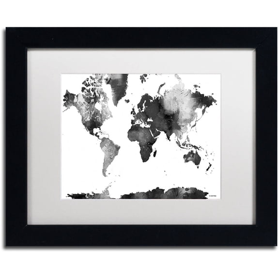 Trademark Fine Art "World Map BG-1" Canvas Art by Marlene Watson, White Matte, Black Frame